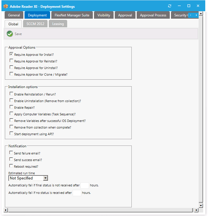 Catalog Item Properties Dialog Box / Deployment &gt; Global Tab