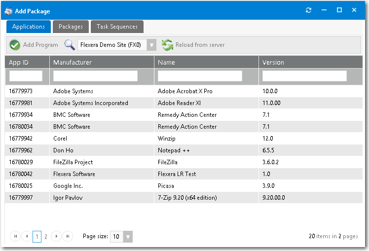 Add Package Dialog Box